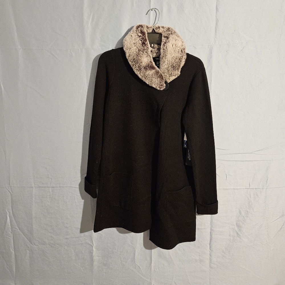 XS JONES&CO BLACK FAUX FUR CARDIGAN WITH POCKETS